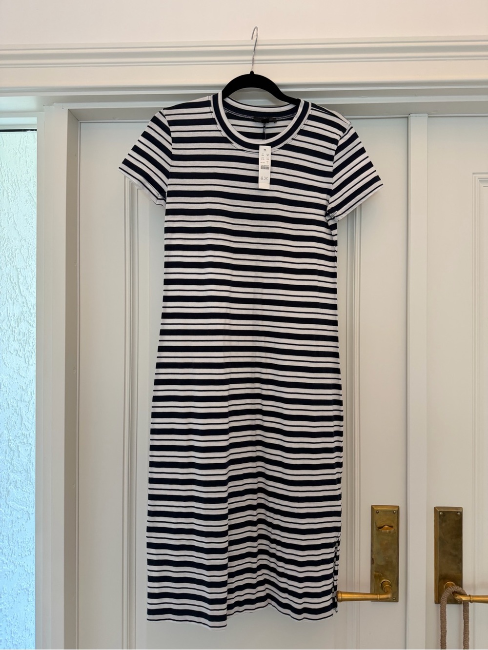 NWT J. Crew Navy and White Striped Cotton Short-Sleeve Midi Dress size S